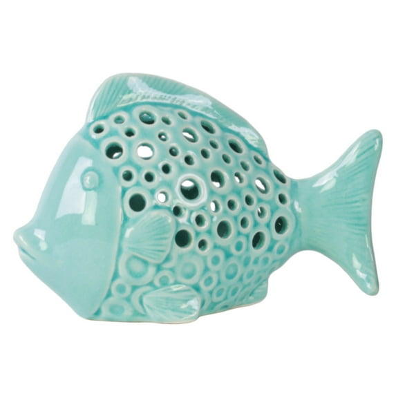 Benzara Deep Sea Fish Figurine with Round Cutout Sides-Color:Blue