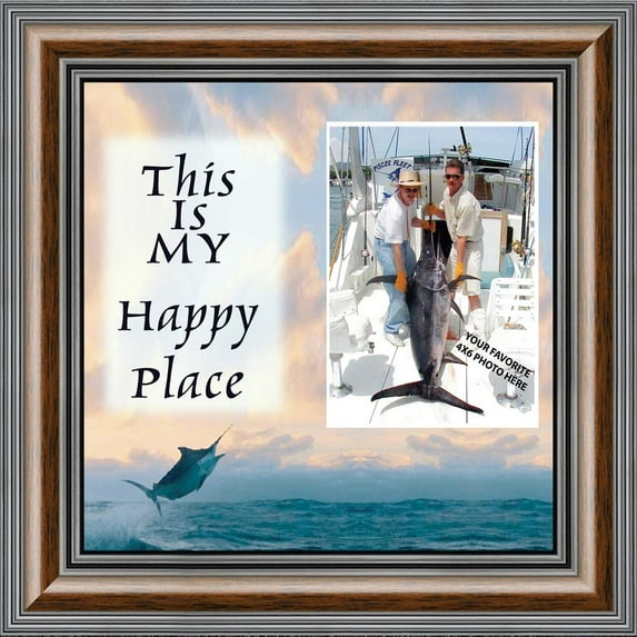 Deep Sea Fisherman's Happy Place, Fishing Gifts, Beach, Boating or Fishing Decor, Personalized Picture Frame, 10X10 9723