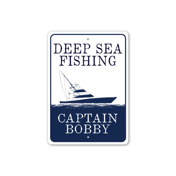 Deep Sea Fishing Captain Aluminum Metal Decor Sign - 10x14 inches