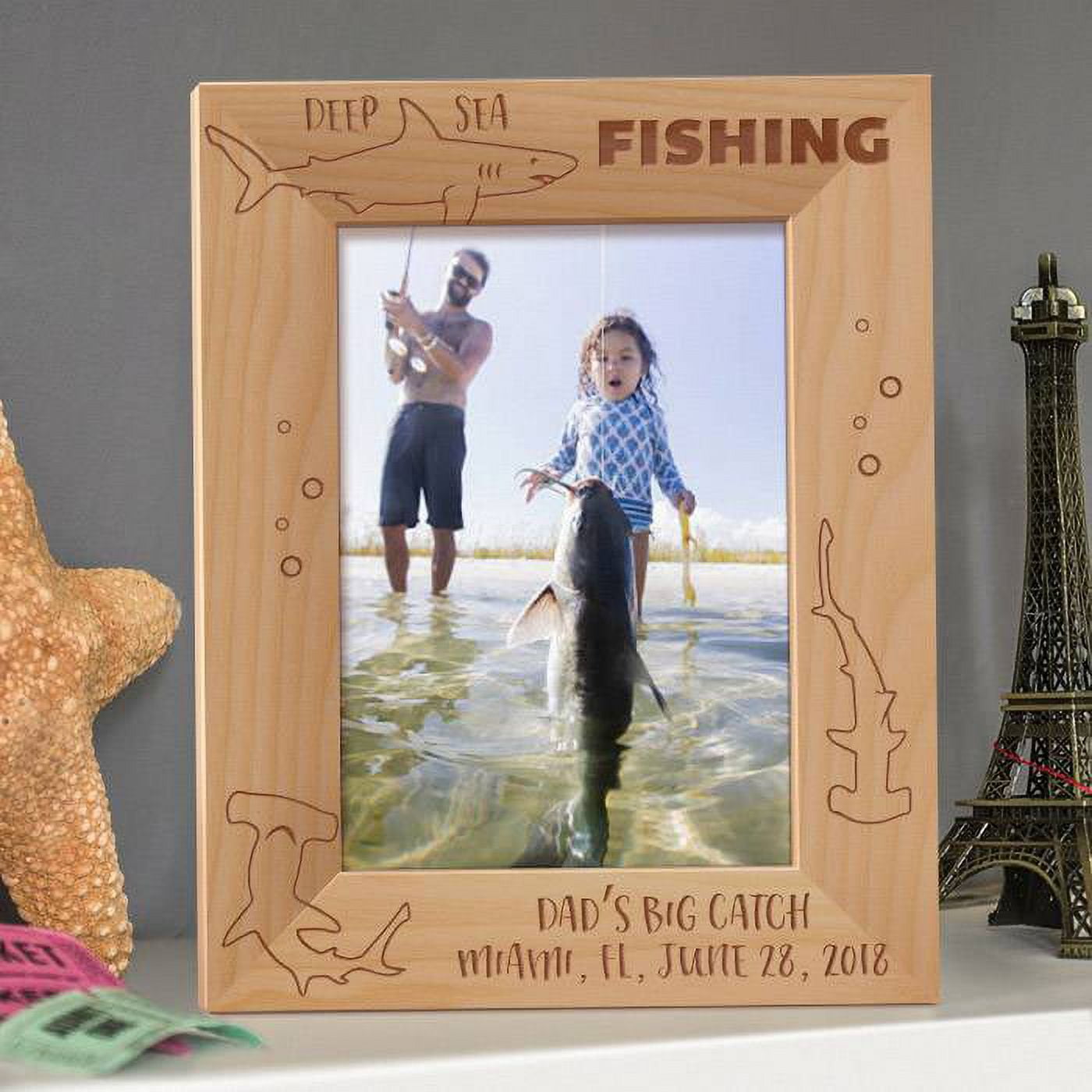 Deep Sea Fishing Personalized Wooden Picture Frame 5 x 7 Brown