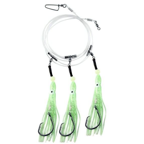 Deep Sea Fishing Rig with Glow Squid Lure Trolling Bottom Rig Surf Fishing Deep Drop Rig for Stripers Halibut Offshore (Style B,6l0 Hook)