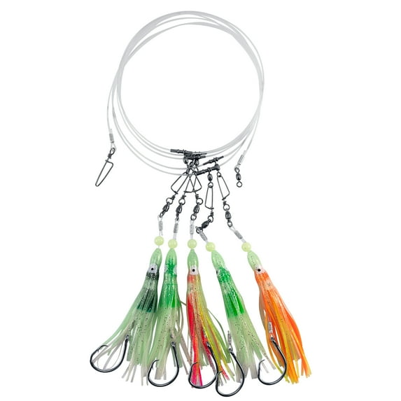 Deep Sea Fishing Rig with Glow Squid Lure Trolling Bottom Rig Surf Fishing Deep Drop Rig for Stripers Halibut Offshore (Style C,9l0 Hook)