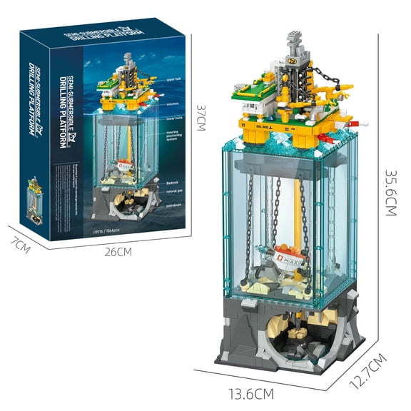 Deep Sea Oil Rig Building Blocks Industrial Drilling Platform Model Transparent Water Tank Submersible Robot Toy Gift for Adults