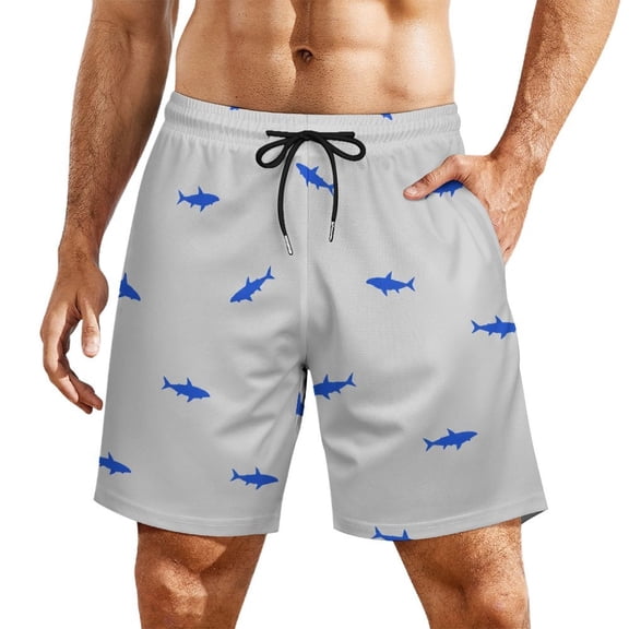 Deep Sea Shark Minimal PatternMen’s Beach Shorts Quick Dry Swim Trunks, Lightweight Board Shorts with Elastic Waist for Swimming, Pool, Vacation and Summer Beachwear