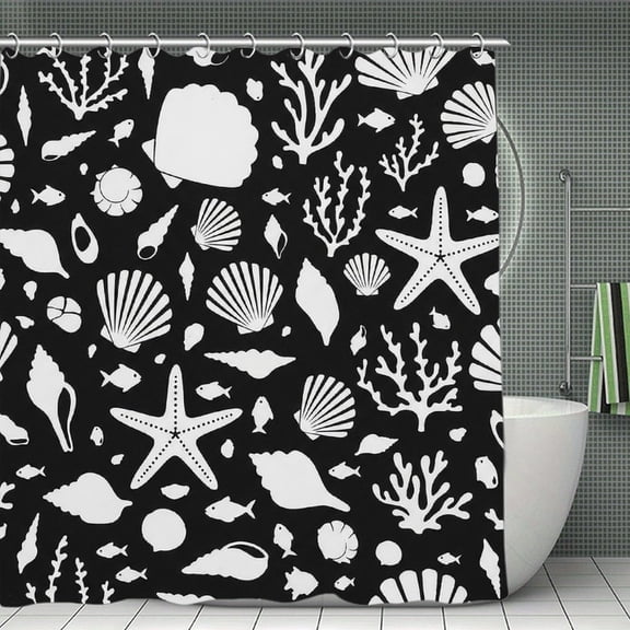 Deep Sea Shells Print Shower Curtain,Modern Fabric Waterproof Shower Curtain Set with Hooks 70.8×70.8Inch (180×180cm)