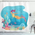 thumbnail image 1 of Deep Sea Shower Curtain, Vivid Nautical Graphic of Swimming Girl with Fish Coral and Anchor, Fabric Bathroom Set with Hooks, 69W X 84L Inches Extra Long, Deep Sky Blue Multicolor, by Ambesonne, 1 of 2