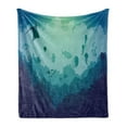 thumbnail image 1 of Deep Sea Soft Flannel Fleece Throw Blanket, Jellyfish Corals and Other Mammals Deep in the Ocean, Cozy Plush for Indoor and Outdoor Use, 70" x 90", Blue Almond Green, by Ambesonne, 1 of 5