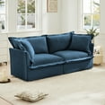 thumbnail image 1 of Deep Seat 2 Seater Sofa Couch, Chenille Loveseat Sofa with Slip-cover and Pillows, Upholstered Comfy Couch with Back Cushion, Mid Century Sleeper Sofa Chair for Living Room, Apartment, Blue, 1 of 7