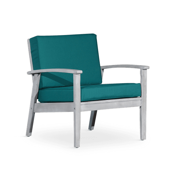 Deep Seat Eucalyptus Chair, Silver Gray Finish, Dark Green Cushions