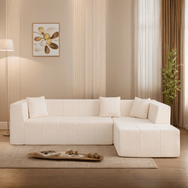 Deep Seat L Shaped Sectional Sofa, 105.5" Modular L-Shaped Sectional Floor Couch, Tufted Comfy Sofa set with Chaise for Living Room Apartment Office, Beige