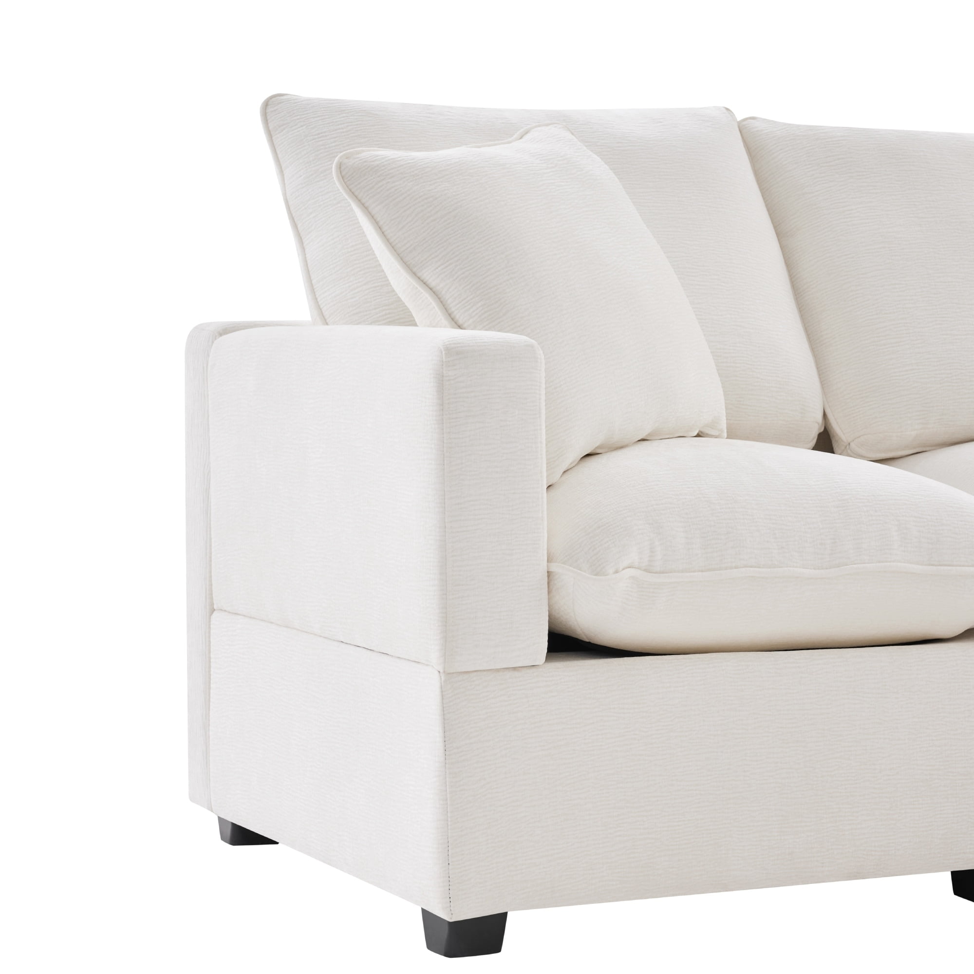 White Chenille Fabric Modular Sectional Sofa with Removable Cushions