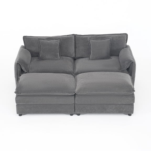 Deep Seat Sectional Cloud Sofa with 2 Ottomans & Soft Pillows, Loveseat Modular Couch for Living Room, Apartment,DIY Combination (Gray)