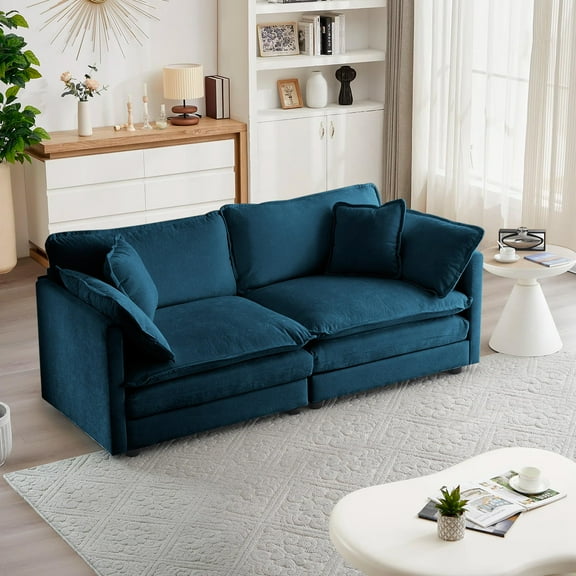 Deep Seat Sectional Sofa,Comfy Cloud Couch Loveseat, Modern Chenille Love Seat Upholstered Modular Couch Sleeper for Living Room,Apartment,Studio,Office,Blue