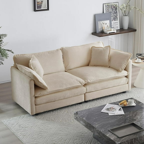 Deep Seat Sectional Sofa,Comfy Cloud Couch Loveseat, Modern Chenille Love Seat Upholstered Modular Couch Sleeper for Living Room,Apartment,Studio,Office,Beige