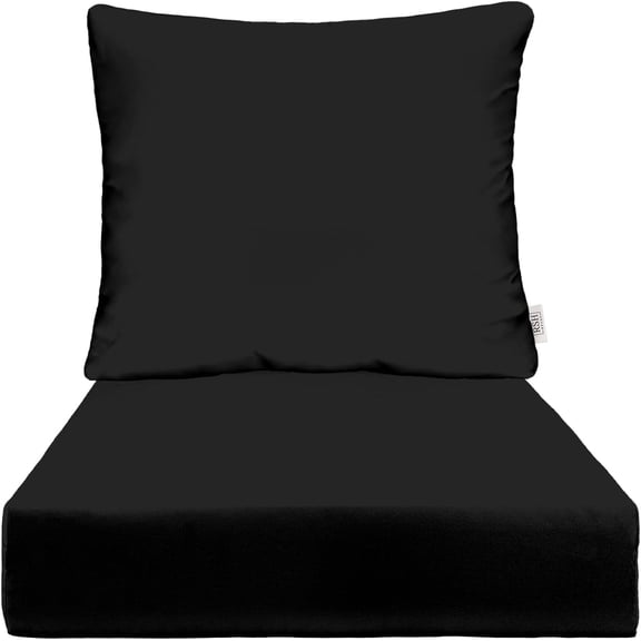 Deep Seating Cushion with Pillow Back | 24 x 27 Seat | All-Weather Spun Fabric | Water and Fade-Resistant | Outdoor Chair Cushion Set for Patio Furniture | Black