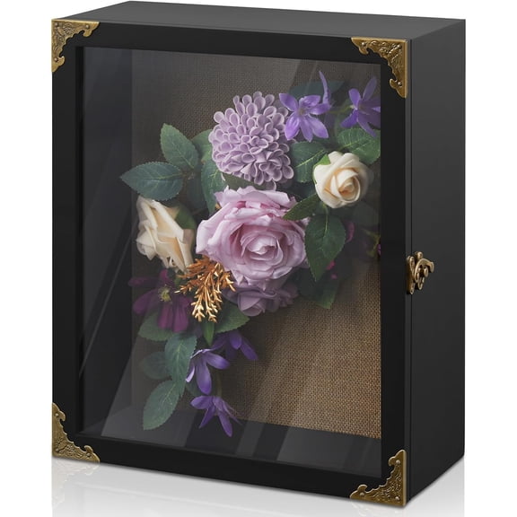 Deep Shadow Box,11x13-inch Shadow Boxes Display Cases, Large Shadow Box Frame, 4-inche Interior Deep Display Cases, Black Wooden Keepsake Boxes for Bridal Bouquets