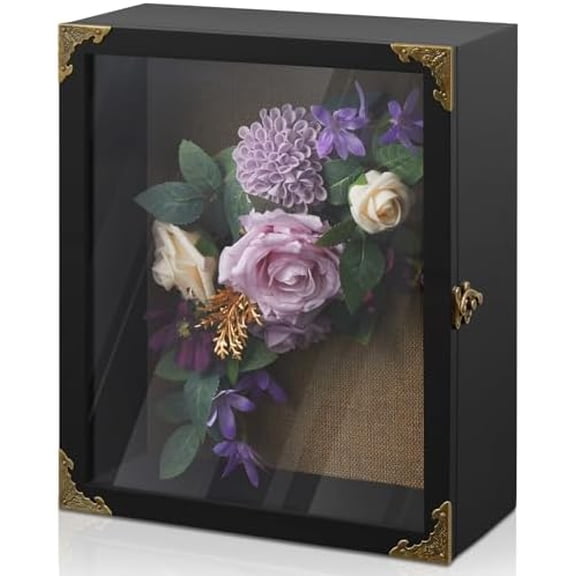 Deep Shadow Box,11x13-inch Shadow Boxes Display Cases, Large Shadow Box Frame, 4-inche Interior Deep Display Cases, Black Wooden Memory Boxes for Bridal Bouquets, Keepsakes