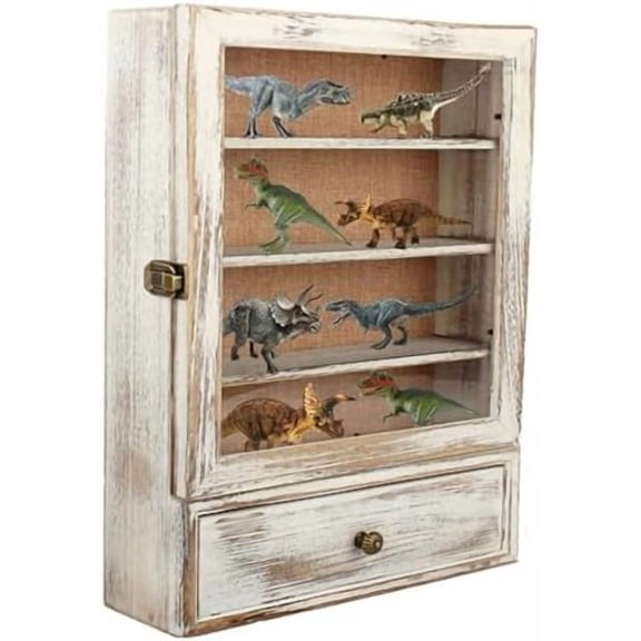 Deep Shadow Box Frame 12x17 with Shelves and Linen Lining,Display Case Memory Box Acrylic for Keepsakes Collections,Medals, Bouquet Wall or Tabletop,Rustic Old White$$Home Decor, Kitchen, & Other