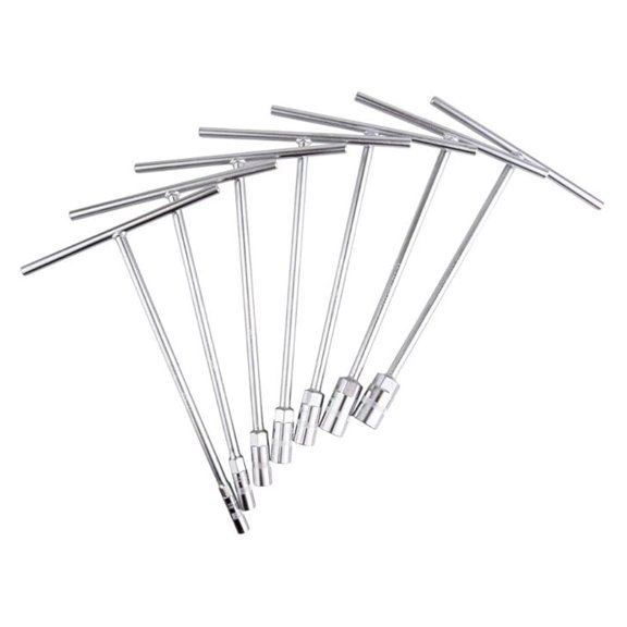 Deep Socket T-Handle Wrench Set - 7 Piece Metric 6-Point - 8-19mm Vanadium Steel Pewter