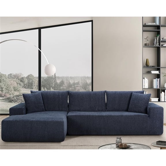 Deep Sofa Couch Blue Chenille Fabric Sofa Bed 108" Modern Sectional Sleeper