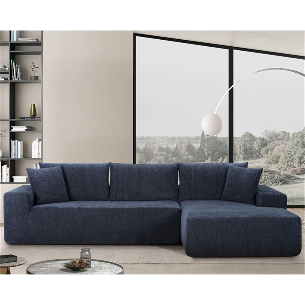 Deep Couch Sleeper Sectional Sofa 108" Chenille Wide Couch with Chaise Blue