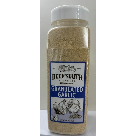 Deep South Granulated Garlic Packed Fresh in 24 oz Resealable Plastic Jars.