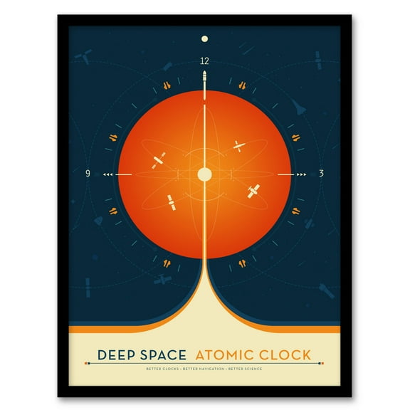 Deep Space Atomic Clock Orange Earth Orbit Spacecraft Radio Navigation Science Tracking NASA Exploration Art Print Framed Poster Wall Decor 12x16 inch