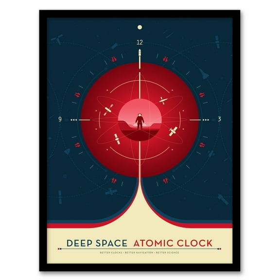 Deep Space Atomic Clock Red Earth Orbit Spacecraft Radio Navigation Science Tracking NASA Exploration Art Print Framed Poster Wall Decor 12x16 inch