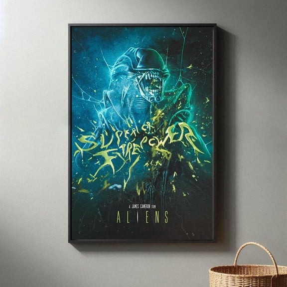 Deep Space Colonial Soldiers Aliens Power Loader Minimalist Black and White Mid-Century Modern Wall Art, Unframed Canvas
