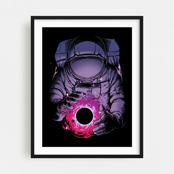 Deep Space - Digital Art Astronaut Space Sci-Fi Surrealism Cosmic Night Sky Fantasy Black Framed Wall Art Print 6 x 8 inches