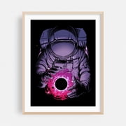 Deep Space - Digital Art Astronaut Space Sci-Fi Surrealism Cosmic Night Sky Fantasy Oak Framed Wall Art Print 18 x 24 inches