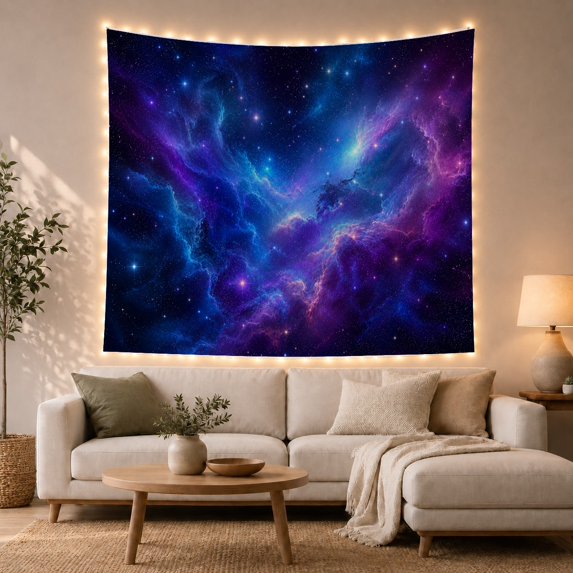 Deep-Space Nebula and Starfield Against Cosmic Navy Sky, Majestic Celestial for Space Lovers, Astronomy Wall Art, Halloween Gift Tapestry Wall Hanging for Bedroom and Living Room