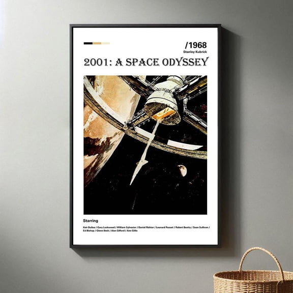 Deep Space Odyssey Monolith Minimalist Black and White Mid-Century Modern Wall Art, Unframed Canvas