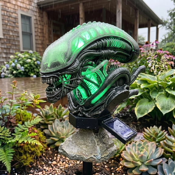 Deep Space Terror Solar Garden Light Bio-Mechanical Edition, All-Weather Alien Bio-Mechanical Solar Lamp for Dark Foliage Landscape Styling