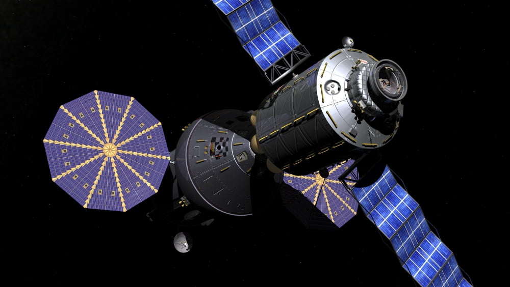 Deep Space Vehicle and Extended Stay Module starboard bow view close-up Canvas Art - Walter MyersStocktrek Images (19 x 11)