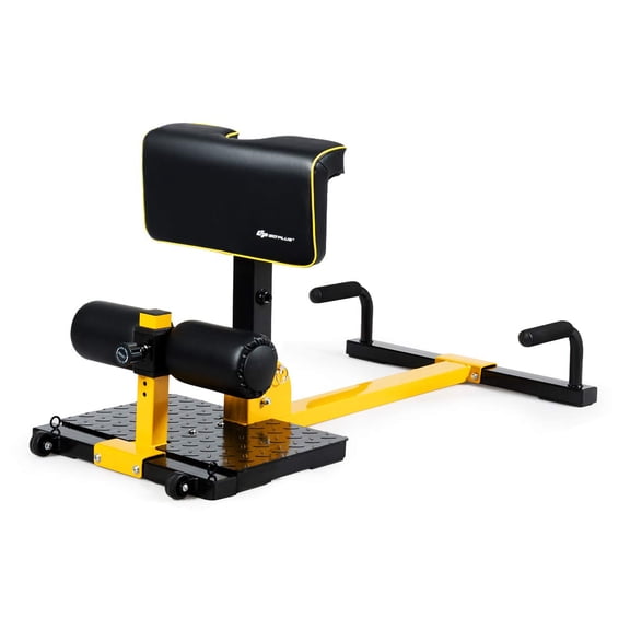 Deep Squat Machine 8-in-1 Multifunctional Fitness Equipment for Core Leg Workout, Abdominal Training, Push Up & Sit Up, Adjustable Height with Non-Slip Base and Wheels, Yellow&Black