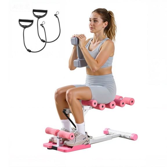 Deep Squat Machine Adjustable Glutes Trainer with 3 High Strength Resistance Bands Folding Core Leg Glutes Exercise Trainer Push Up Equipment for Home Gym Pink White