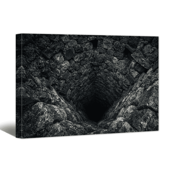 Deep Stone Pit Canvas Wall Art Dark Cave Perspective Landscape Prints Moody Natural Scenery Artwork Painting for Living Room Bedroom Gallery Home Office Wall Decor