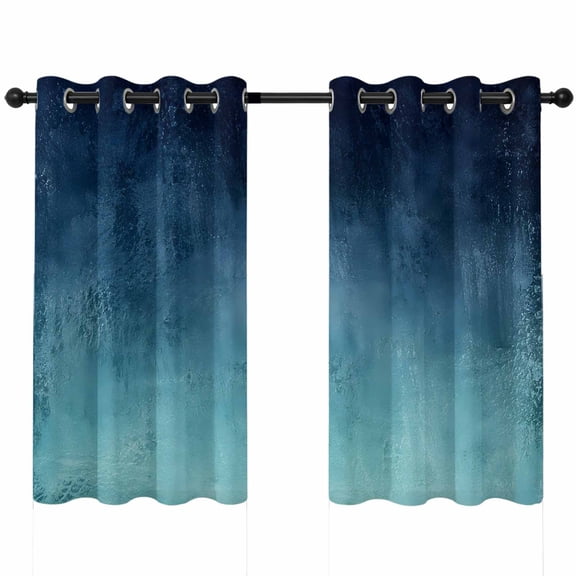 Deep Teal Ombre Blackout Curtains 45 Inches Long, Vintage Ocean Blue Black Rustic Boho Shabby Chic Thermal Insulated Room Darkening Drapes with Grommets for Living Room 52"W x 45"L, 2 Panels
