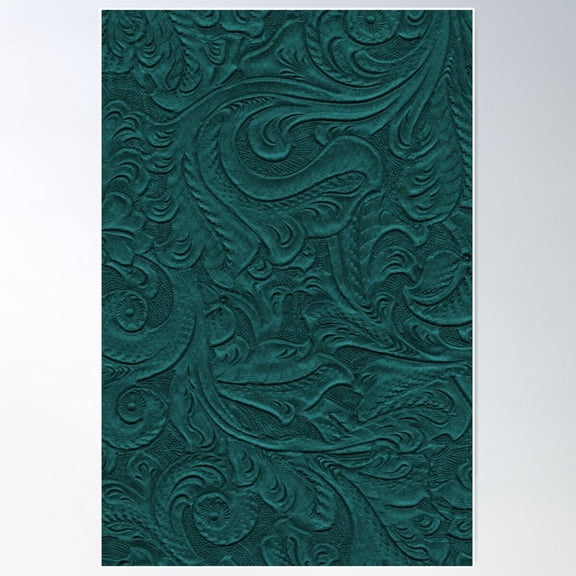 Deep Teal Tooled Leather Pattern Poster Wall Art, Modern Wall Decor For Living Room Bedroom, 16x24 UNFRAMED