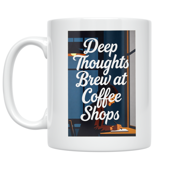 Deep Thoughts Brew at Coffee Shops - Coffee Shop Philosopher - 11 oz Ceramic Coffee Mug
