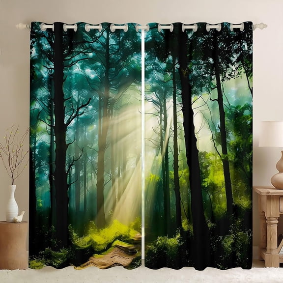Deep Timber Curtains For Bedroom Living Room Tick Trees Blackout Curtains Natural Theme Room Darkening Blackout Curtain Window Treatments Creen Timber 42"W x 63"L (Pack of 2)