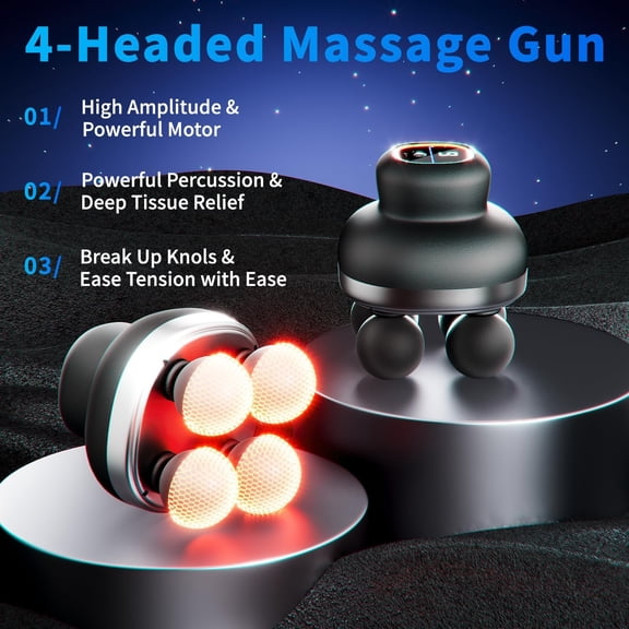 Deep Tissue Massage Gun, Handheld Percussion Muscle Massager with 30 Speed Levels & 4 Heads, Portable Electric Massager Gun for Pain Relief, Quiet Brushless Motor for Back, Neck, Shoulders & Athletes