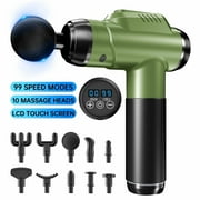 Cshidworld Deep Tissue Massage Gun, Upgrade 99 Speed Back Massager with 10 Massages Heads & Silent Brush Motor, Percussion for Pain Relief, Quiet Electric for Relaxation(Green)