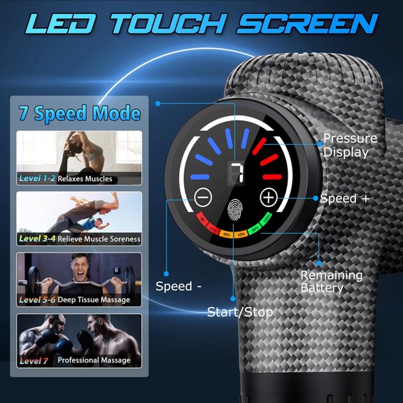 Deep Tissue Massage Gun with 10 Heads, Quiet Percussion Massager for Muscle Pain Relief and Recovery