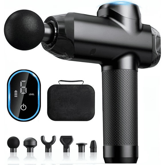 Deep Tissue Massage Gun with 12mm Amplitude Portable Percussion Muscle Massager LED Touch Display Graphite Black