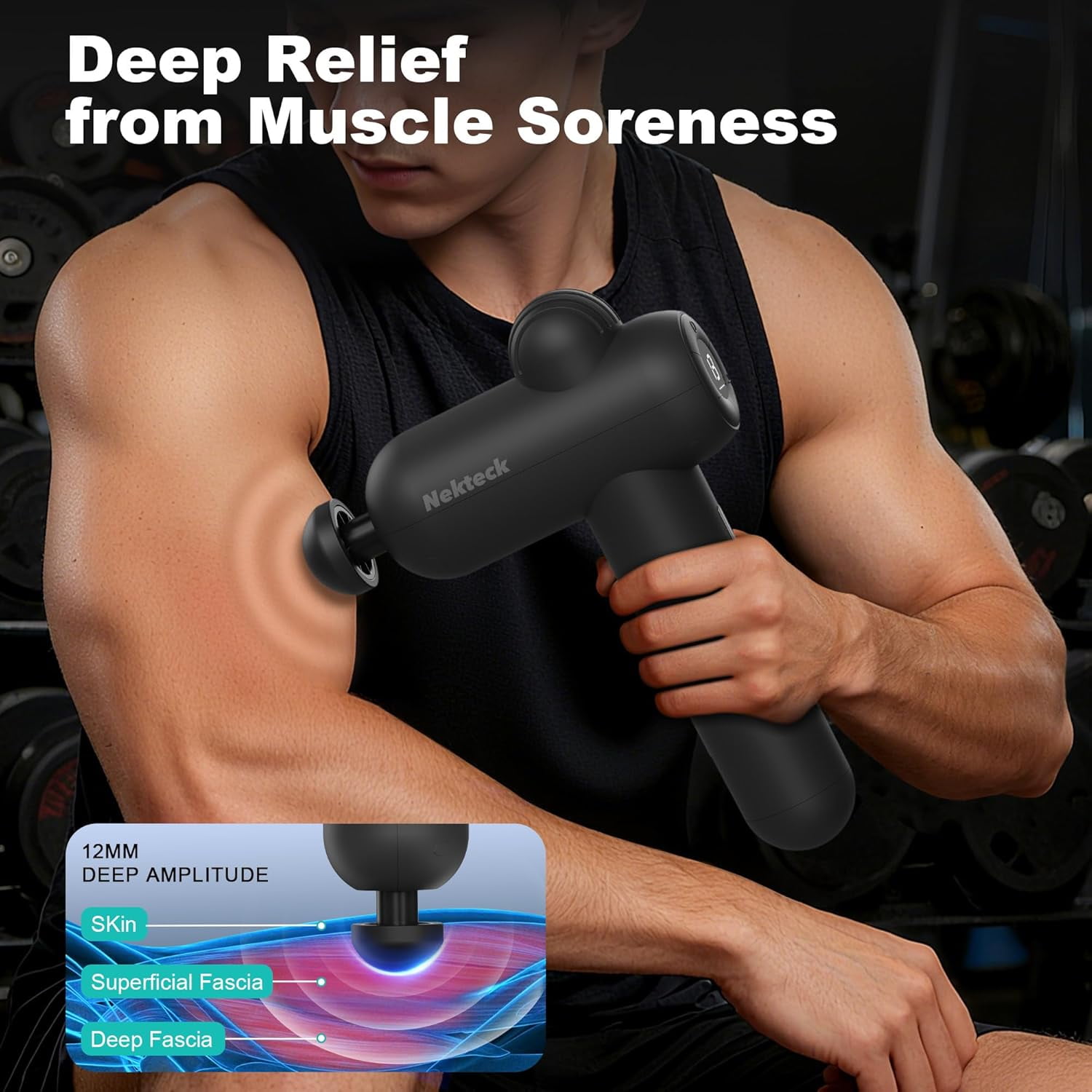 Deep Tissue Massage Gun with 12mm Amplitude and 30 Speeds for Full Body Muscle Relief