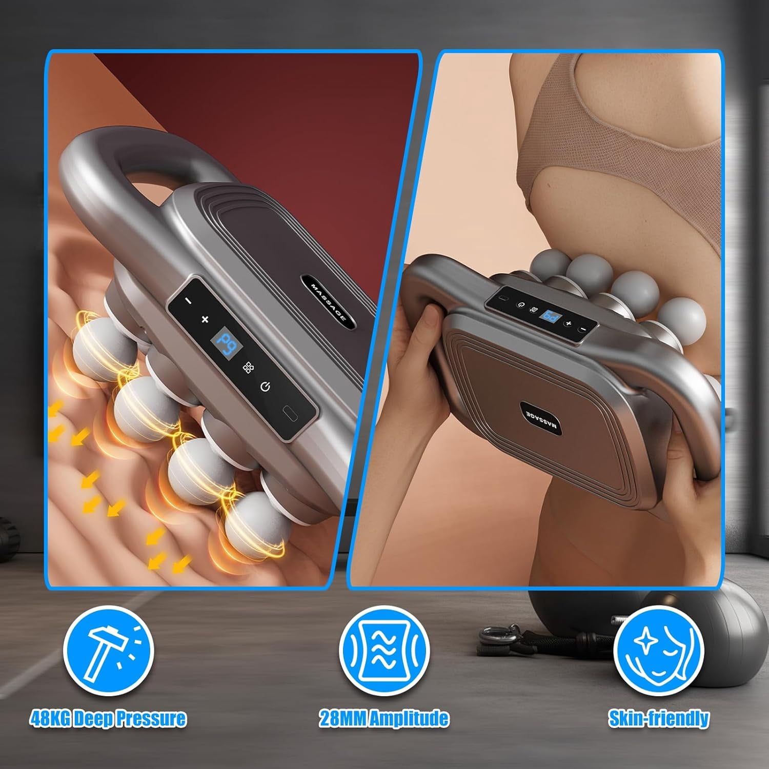 Deep Tissue Massage Gun with 16 Heads & 9 Speeds - High Power Percussion Massager for Full Body Muscle Relief