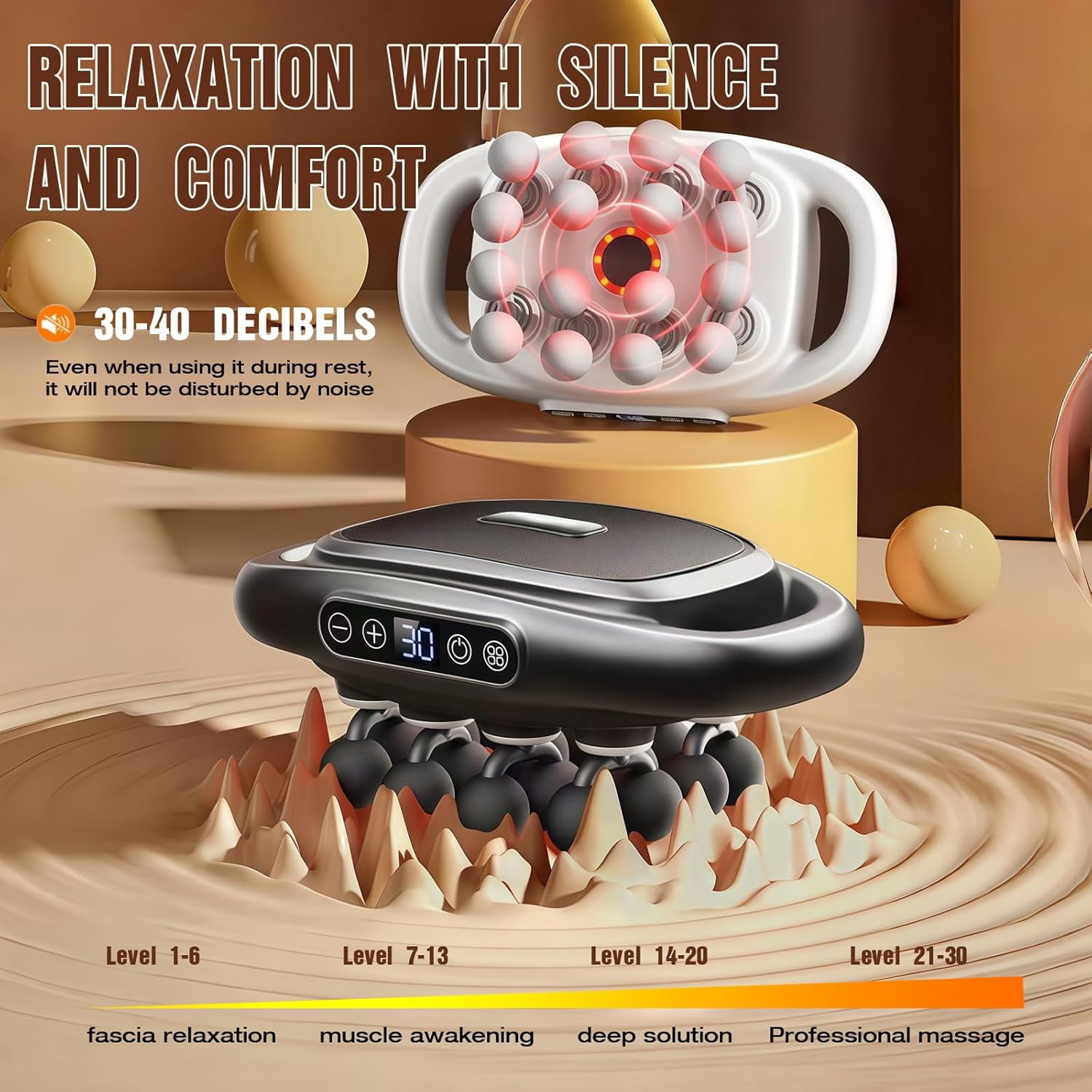 Deep Tissue Massage Gun with 3 Modes & 30 Intensities, Portable Quiet Percussion Massager for Legs, Waist, Back, Neck