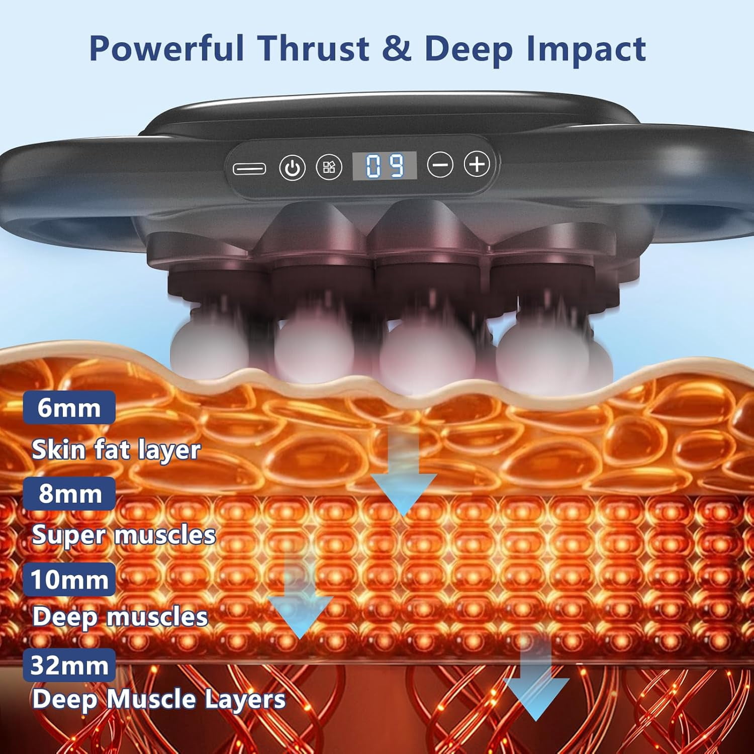 Deep Tissue Massage Gun with 9 Modes, 10 Interchangeable Heads, Portable and Wireless, Black Color